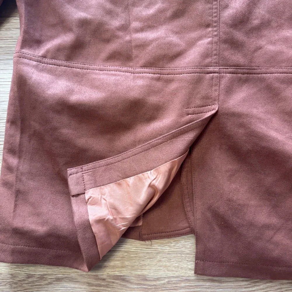 Mens Rust Brown Faux Suede Two Button Blazer Jacket XL Patch Pockets Solid